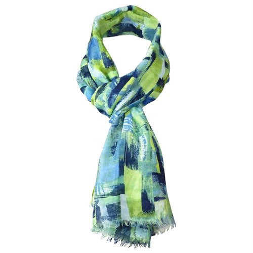 Calvin Klein Women's Paint Strokes Fringe Scarf Sea