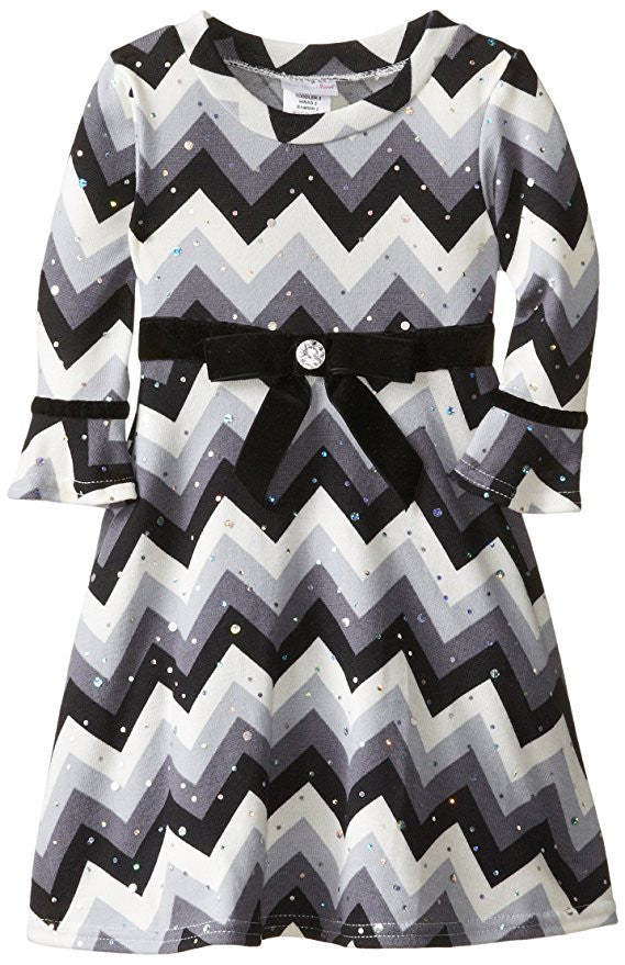 Sweetheart Rose Little Girl's Chevron Brushed Knit Fashion Dress Grey 6X