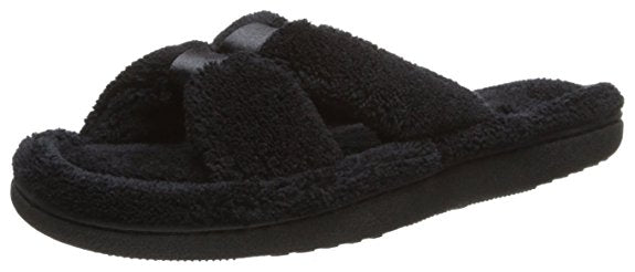 Isotoner Women's Microterry Satin X-Slide Slipper Black 8/9