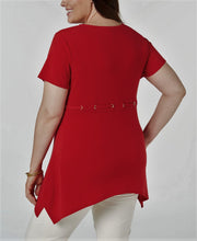 JM Collection Grommet-Waist V-Neck Tunic New Red Amore 2X