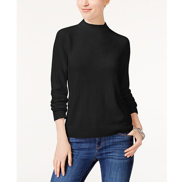 Karen Scott Petite Luxsoft Black Mock-Neck Sweater PM