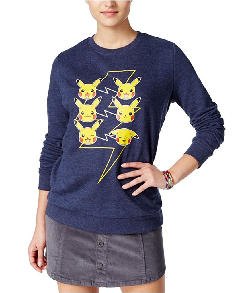 Mighty Fine Juniors Pikachu Faces Graphic Sweatshirt L