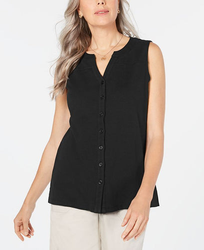 Karen Scott Sleeveless Button Down Tee