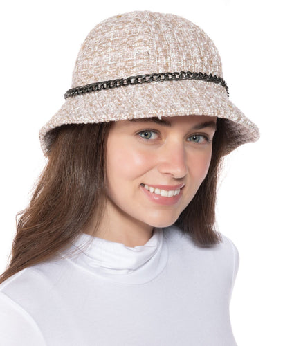 INC International Concepts Chain Trim Cloche Hat Pale Pink ONE SIZE