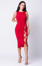 Lace Up Solid Midi Dress