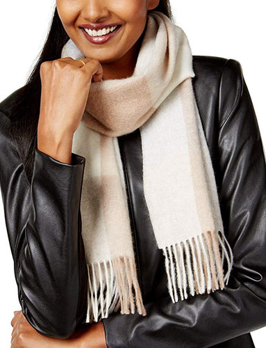 Charter Club Buffalo Check Cashmere Scarf Heather Camel