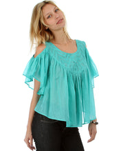 Minuet Women's Flared Open Shoulder Top With Chevron Detail Small Mint