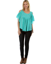 Minuet Women's Flared Open Shoulder Top With Chevron Detail Small Mint