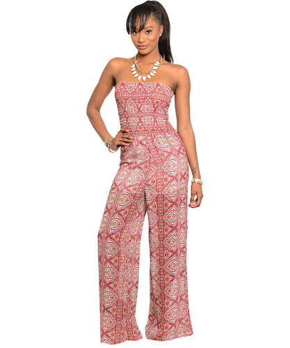 Lac Bleu Womens Rust/Gray Strapless Jumpsuit