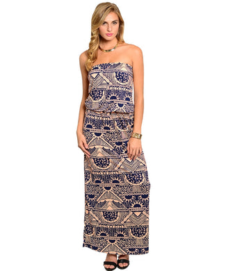 Loila Womens Peach/Navy Maxi Dress Small