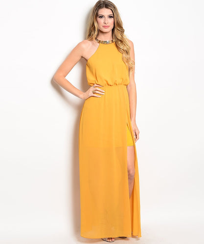 May & July Womens Elegant Mustard Maxi Dress Large