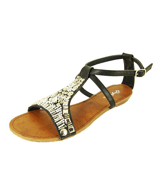 Qupid Womens Black Gleam Sandals
