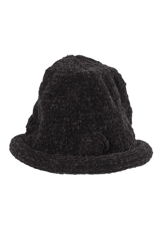 August Hats Chenille Roll Up Hat Black OS