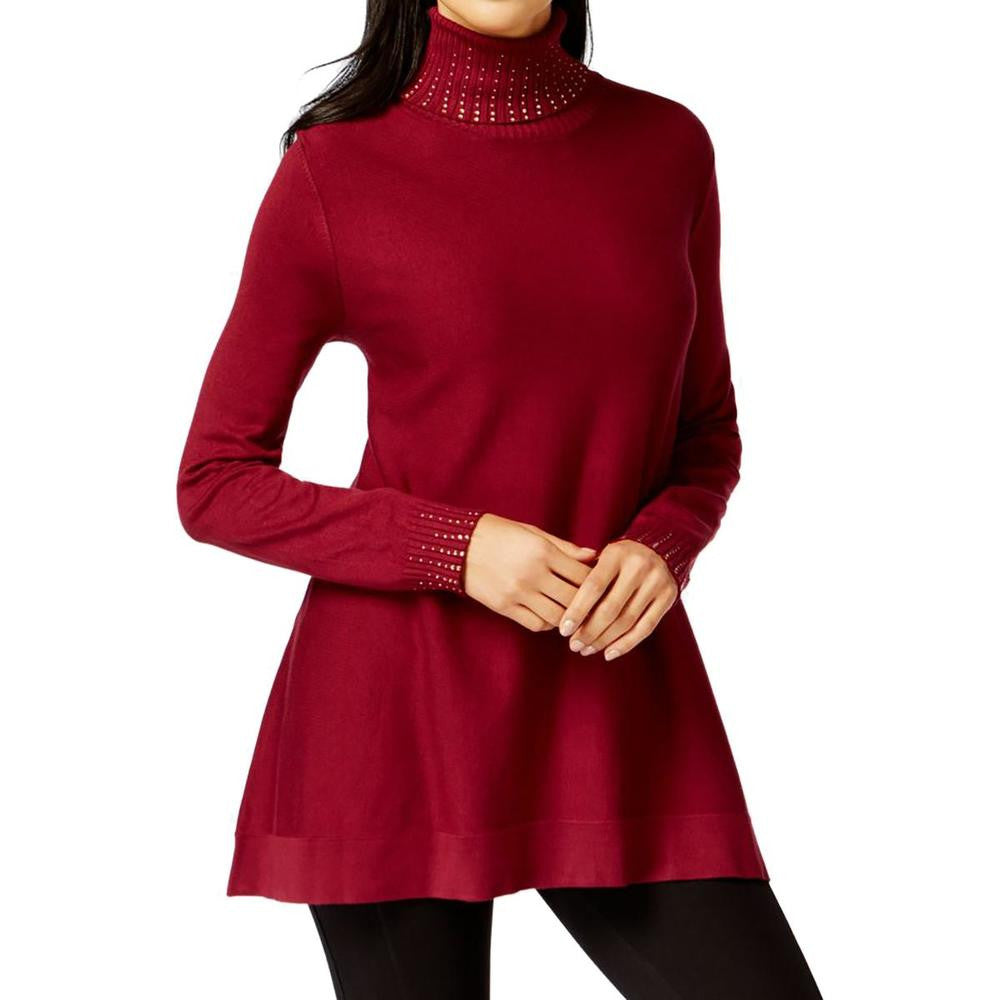 Alfani Womens Embellished Ribbed Trim Turtleneck Sweater
