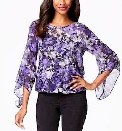 Alfani Floral Ombre Plum Angel Sleeve Bubble