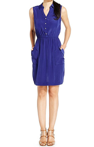 Alfani Women's Pocketed Solid Shirt Dress Blue Violet