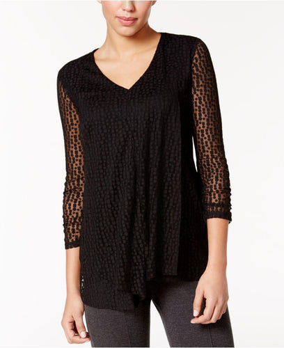 Alfani Petite Burnout Ruffle-Front Top Deep Black PS