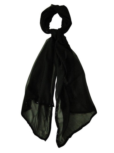 Aqua Women's Solid Color Bead Trim Sheer Scarf Black