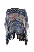 American Rag Blue Multi Printed Sheer Poncho Top M-L