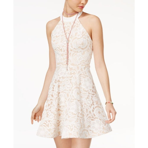 B Darlin Juniors Strappy-Back Lace Fit & Flare Dress 1/2