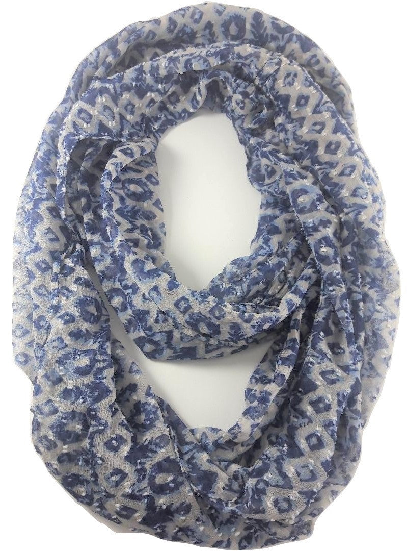 Big Buddha Navy Feather and Flower Infinity scarf