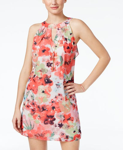 BCX Juniors' Printed Ruffle-Back Halter Dress XS