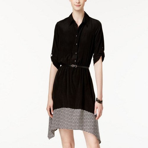 BCX Juniors Belted Roll-Tab-Sleeve Shirtdress Size Medium