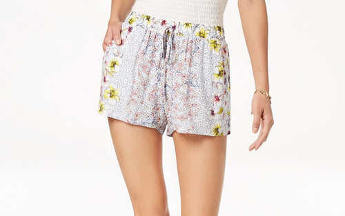 Be Bop Juniors Soft Floral-Print Shorts Sky Yellow L