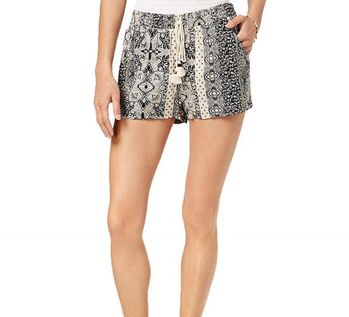 Be Bop Juniors' Printed Tassel Shorts, Black/Cream L
