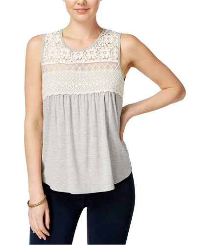Belle du Jour Juniors Ruched Crochet-Trim Top Heather Grey S