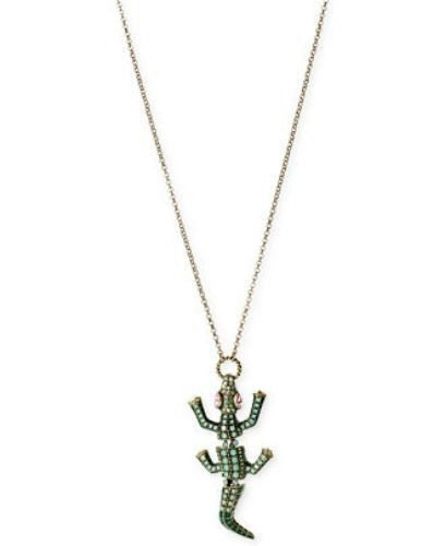 Betsey Johnson Brass-Tone Moving Crocodile Long Pendant Necklace