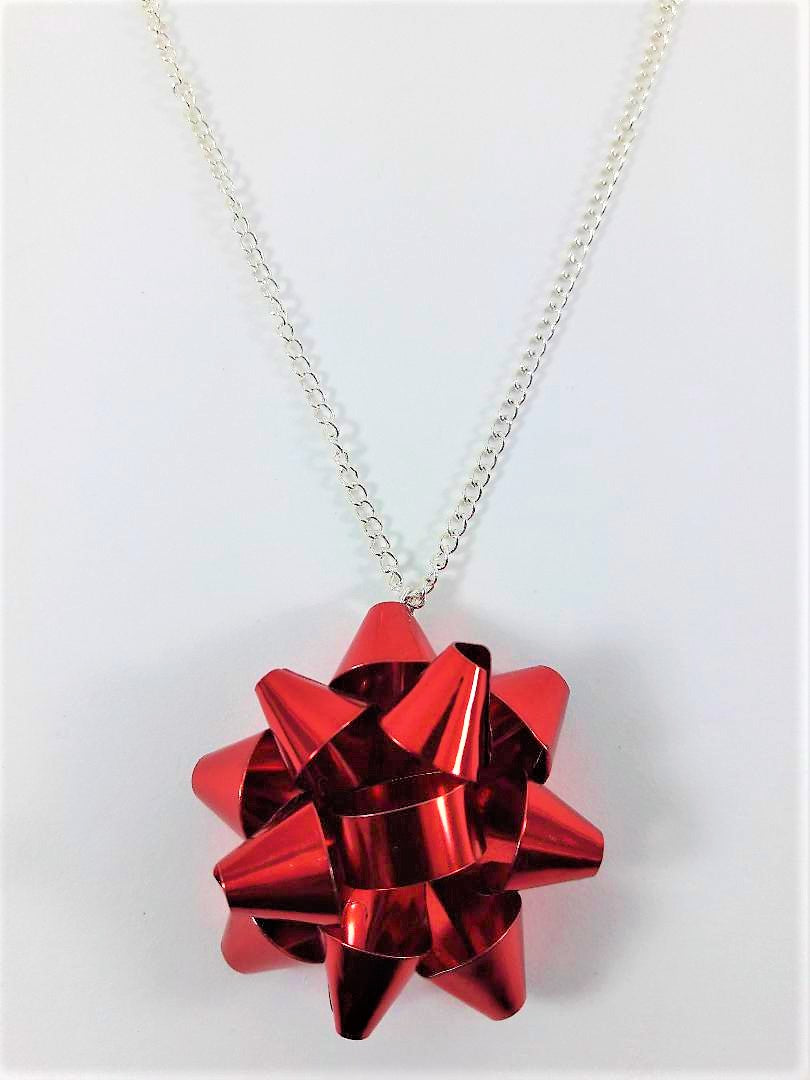 Holiday Arcade Bow Pendant Necklace Red
