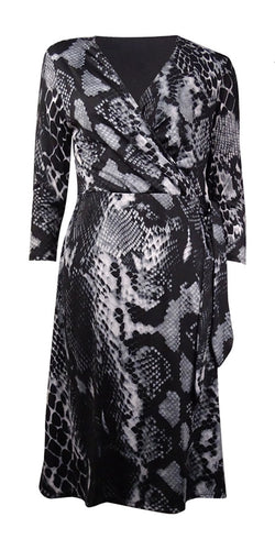 NY Collection B-Slim Women's Snakeskin Printed Faux Wrap Dress Size XLarge