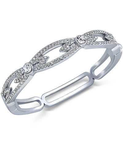 Charter Club Silver-Tone Pavé Crystal Link Hinge Bracelet