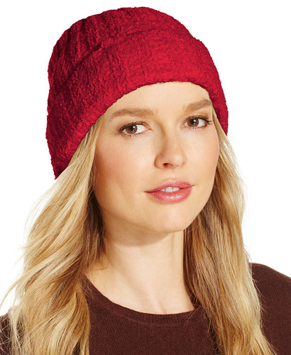 Charter Club Chenille Shaker Cuff Knit Beanie Hat Cherry