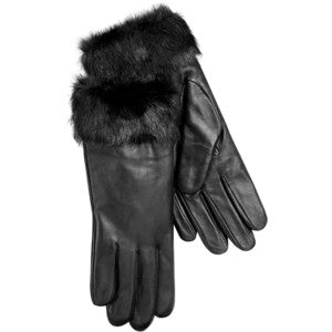 Charter Club Faux Fur-Cuff Leather Tech Gloves Black XL