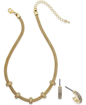 Charter Club Gold-Tone Mesh Round Necklace and Small Hoop Earrings Set
