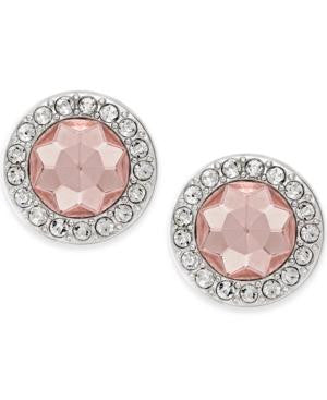 Charter Club Silver Tone Pink Stone Round Stud Earrings