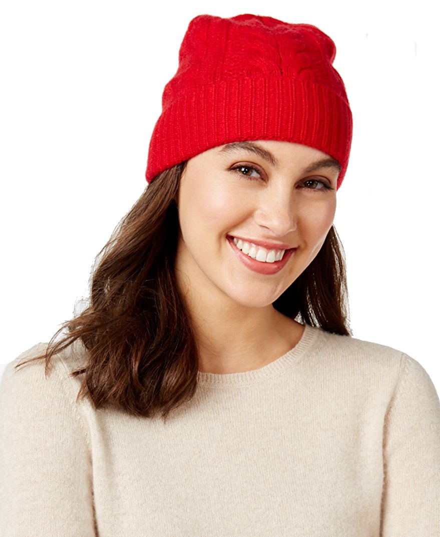 Charter Club Cable Cashmere Cuff Hat Tomato OS
