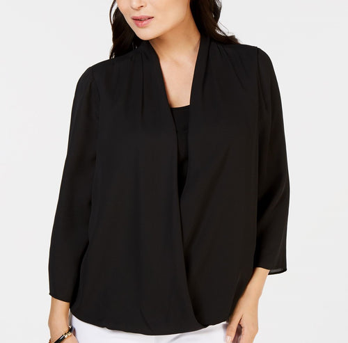Charter Club Petite Surplice Top PS Deep Black
