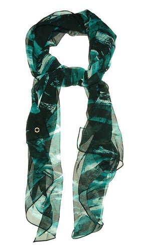 Calvin Klein Womens Chiffon Printed Scarf Splatter Paint Evergreen One Size