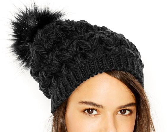 Collection XIIX Homespun Solid Beanie With Faux Fur Pom Pom