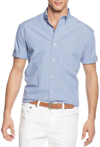 Club Room Textured Dot Print Dobby Short Sleeve Shirt Large