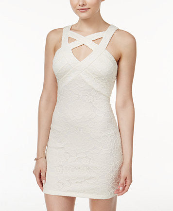 Crystal Doll Juniors Lace Crisscross Bodycon Dress