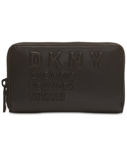 DKNY Women's Black 10018 Leather Logo Zip-Around Wallet