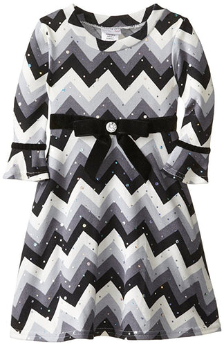 Sweetheart Rose Little Girl's Chevron Brushed Knit Fashion Dress Grey 6X