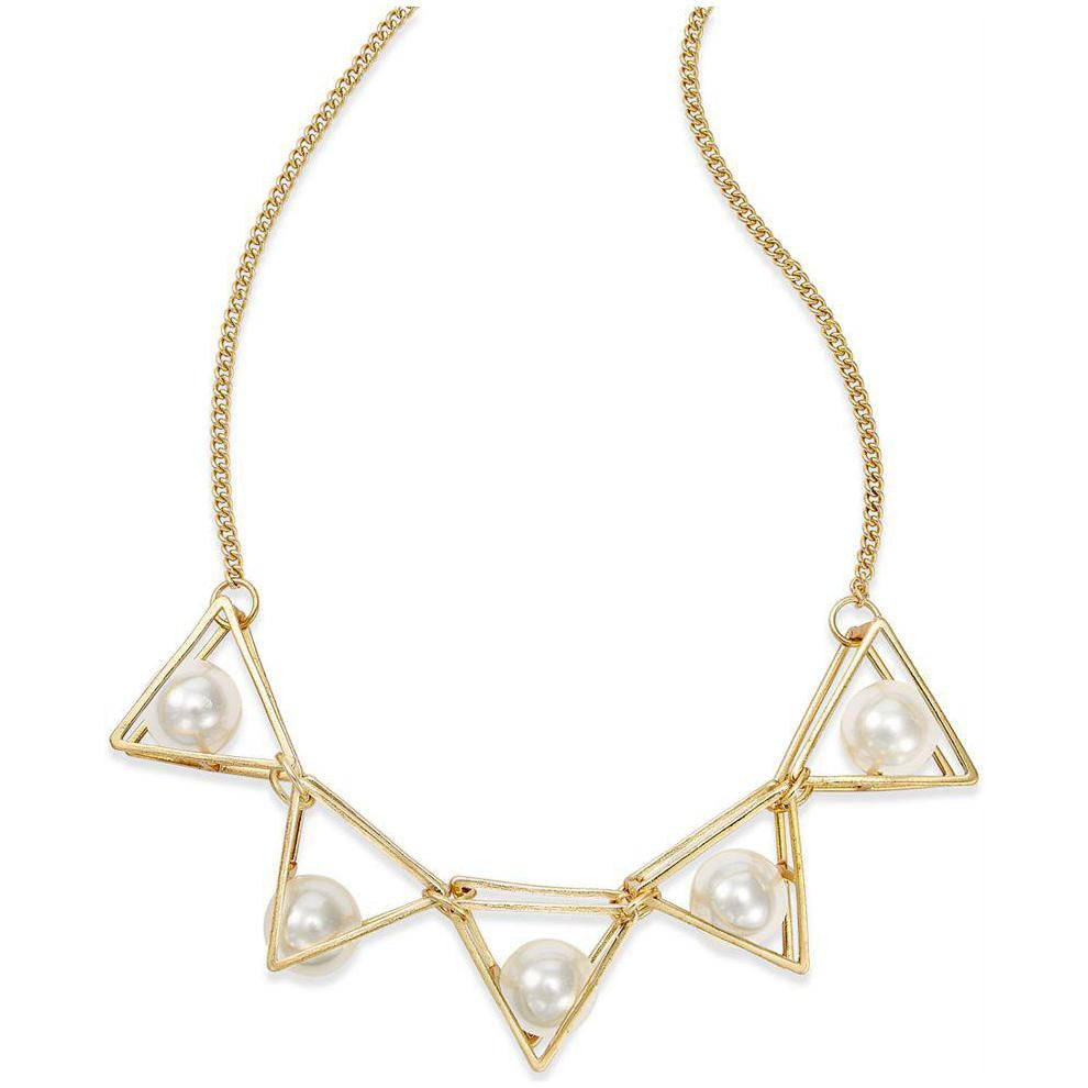 MCY Gold Tone Imitation Pearl Triangle Frontal Necklace