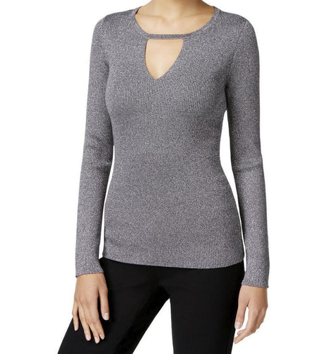 INC International Concepts Petite Cutout Sweater Silver
