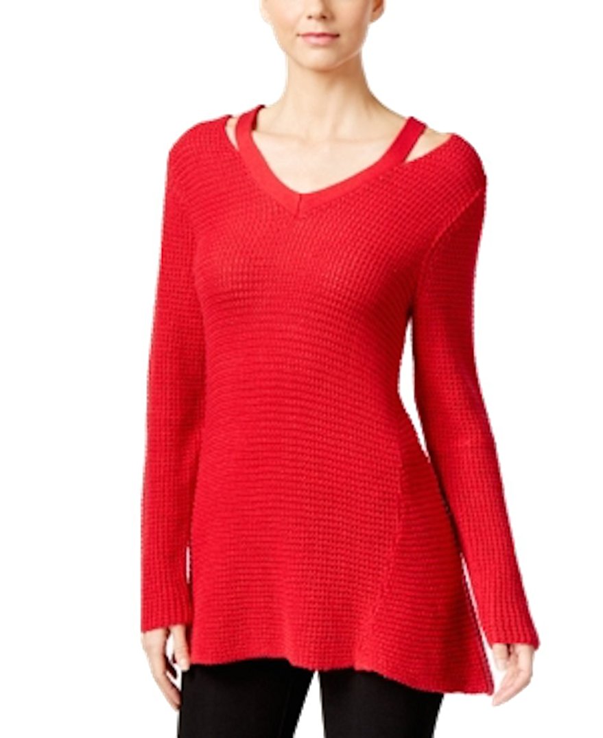 Style Co Petite High-Low Cutout Sweater New Red Amore