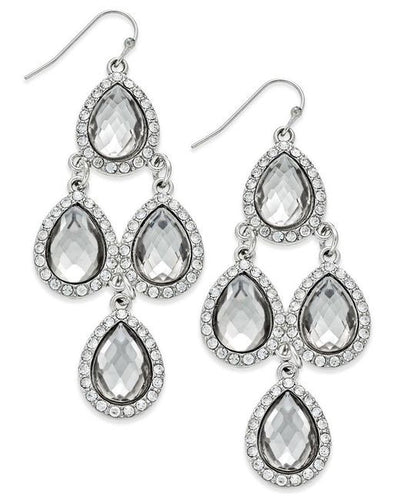 INC International Concepts Silver Pave Teardrop Chandelier Earrings